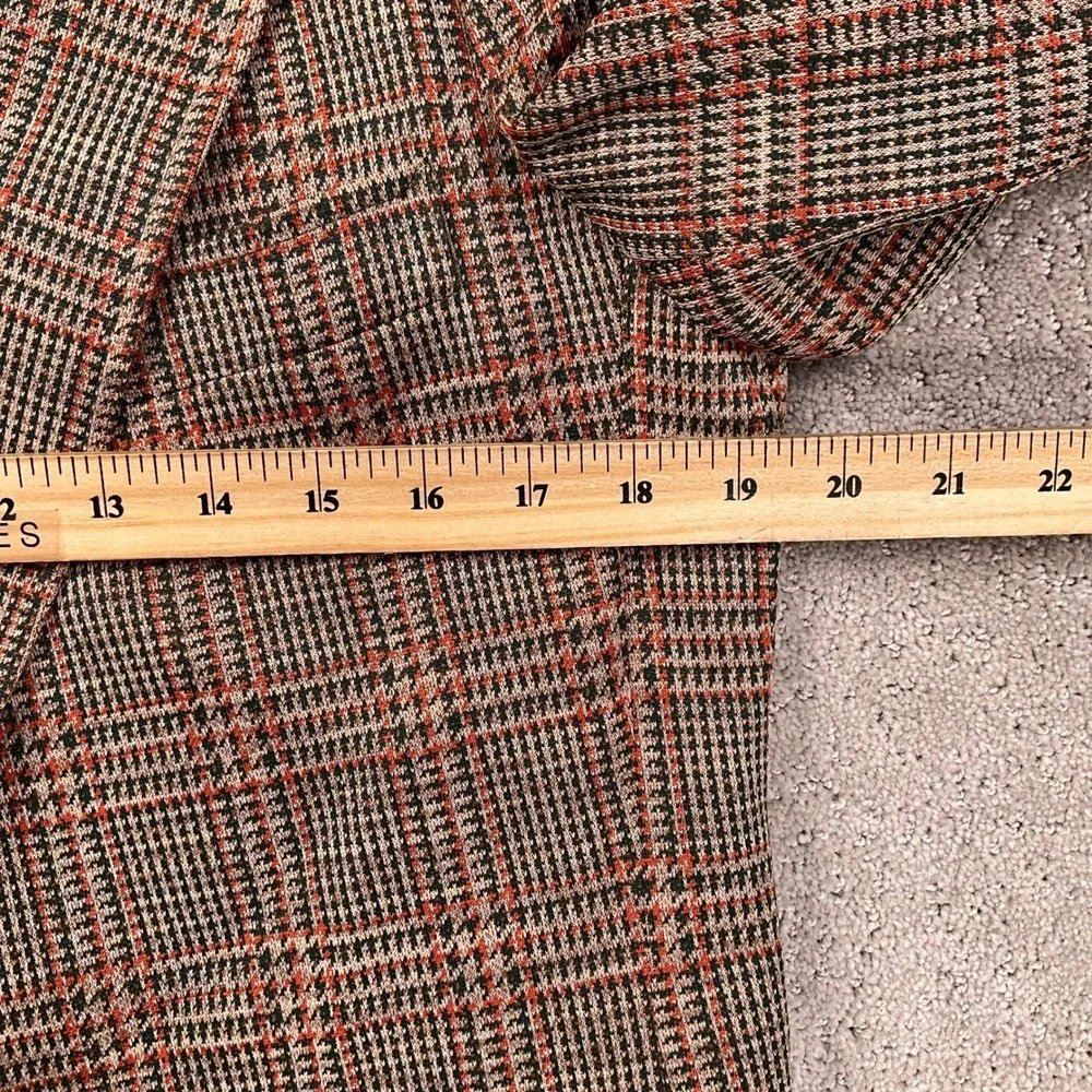Vintage 70s Curlee Blazer Mens‎ 38R Tan Orange Green Houndstooth Plaid Classic
